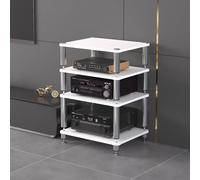 TUPAFJU Supporto multimediale AV a 1/2/3/4 livelli, mobiletto per giradischi,stereo con scaffalatura audiovisiva, mobiletto angolare audio-video, per Home Theater(4-layer,White)