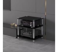 TUPAFJU Supporto multimediale AV a 1/2/3/4 livelli, mobiletto per giradischi,stereo con scaffalatura audiovisiva, mobiletto angolare audio-video, per Home Theater(3-layer,Black)