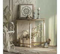TUPAFJU Tavolo consolle retrò a mezzaluna in legno e ferro, tavolo decorativo semicircolare per divano, tavolino laterale stretto, per ingresso, corridoio, soggiorno, giardino(White)