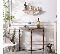 TUPAFJU Tavolo consolle retrò a mezzaluna in legno e ferro, tavolo decorativo semicircolare per divano, tavolino laterale stretto, per ingresso, corridoio, soggiorno, giardino(Wood)