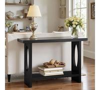 TUPAFJU Tavolo da ingresso moderno in legno massello con ripiano portaoggetti, tavolo stretto dietro il divano, per soggiorno, corridoio, ingresso, casa, pianta(Black,100cm/39.3in)