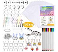 TUPARKA 203 Pz Termorestringenti Kit Foglio di Plastica, 25 Fogli Shrink Film Art Carta, Laminatoi, Matite colorate e 165 pezzi Portachiavi e Gioielli Accessori Produzione