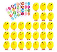 TUPARKA Pulcini di Pulcini di Pasqua 36pcs Pulcini di Pulcini di Pasqua Completamente Gialli Pulcini con 4 Fogli Adesivi di Pasqua per Bambini, Decorazione di Bonnet di Uova pasquali