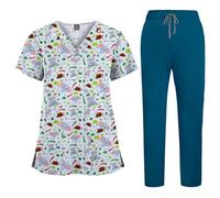 TUPOSTAR Camici per Donne, Divise Mediche, Top per Infermiere, Divise Ospedaliere, Abbigliamento da Lavoro per Adulti con Scollo A V E Stampa Carina, con Tasche,19,L