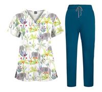 TUPOSTAR Camici per Donne, Divise Mediche, Top per Infermiere, Divise Ospedaliere, Abbigliamento da Lavoro per Adulti con Scollo A V E Stampa Carina, con Tasche,16,L