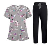 TUPOSTAR Camici per Donne, Divise Mediche, Top per Infermiere, Divise Ospedaliere, Abbigliamento da Lavoro per Adulti con Scollo A V E Stampa Carina, con Tasche,05,L