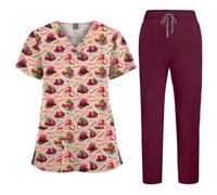 TUPOSTAR Camici per Donne, Divise Mediche, Top per Infermiere, Divise Ospedaliere, Abbigliamento da Lavoro per Adulti con Scollo A V E Stampa Carina, con Tasche,08,L