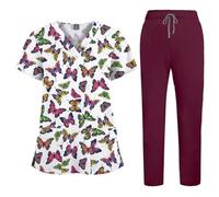 TUPOSTAR Camici per Donne, Divise Mediche, Top per Infermiere, Divise Ospedaliere, Abbigliamento da Lavoro per Adulti con Scollo A V E Stampa Carina, con Tasche,04,L