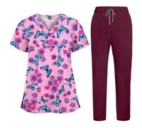 TUPOSTAR Camici per Donne, Divise Mediche, Top per Infermiere, Divise Ospedaliere, Abbigliamento da Lavoro per Adulti con Scollo A V E Stampa Carina, con Tasche,06,L