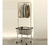 TUPOSTAR Carrello Portabiancheria con Appendiabiti, Espositore Mobile per Abiti,con Cestino E Ripiano Portaoggetti, Ideale per Camera da Letto O Dormitorio,Argento,Rubber Wheels