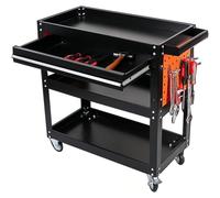 TUPOSTAR Carrello Portautensili A 3 Ripiani con Cassetti E Ganci, Carrello Portautensili Mobile su Ruote, Portautensili con capacità di 300 kg, per Auto, Garage, Officina,Nero