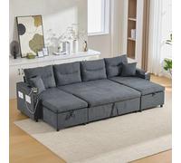 TUPOSTAR Divano Letto A 3 Posti, Letto Trasformabile 3 in 1 con Contenitore E Stazione di Ricarica, Divano Angolare A L, Divano Letto Componibile Estraibile,Dark Gray,4 Seat