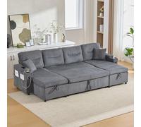 TUPOSTAR Divano Letto A 3 Posti, Letto Trasformabile 3 in 1 con Contenitore E Stazione di Ricarica, Divano Angolare A L, Divano Letto Componibile Estraibile,Carbon Gray,4 Seat