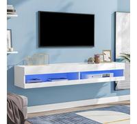 TUPOSTAR Mobile Porta TV con Luci A LED, Mobile TV Sospeso, Consolle Multimediale per Centro Intrattenimento, Mensola Portaoggetti Moderna Lucida A Parete,Bianca