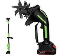 TUPOSTAR Motozappa A Batteria da 21V, Mini-Zappatrice A Batteria, con Asta di Prolunga da 1,3 M, Smuovente per Il Terreno da 10 Cm, Lame in Acciaio 65mn, per Aiuole E Bordure,with Extension Pole