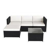 TUPOSTAR Set di Mobili da Giardino per Esterni, Set di Divani Componibili per Esterni, Divani da Giardino in Vimini E Rattan, 3 Pezzi, con Tavolino in Vetro E Cuscino,Nero