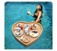 TUPOSTAR Vassoio Galleggiante per Piscina, Vassoio da Portata A Forma di Cuore, Vassoio Galleggiante per Colazione in Rattan, per Vasca Idromassaggio, Sorgenti Termali,Almond,60cm