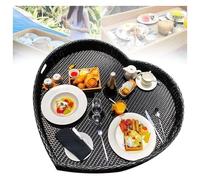 TUPOSTAR Vassoio Galleggiante per Piscina, Vassoio da Portata A Forma di Cuore, Vassoio Galleggiante per Colazione in Rattan, per Vasca Idromassaggio, Sorgenti Termali,Nero,60cm