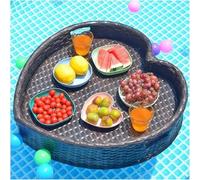 TUPOSTAR Vassoio Galleggiante per Piscina, Vassoio da Portata A Forma di Cuore, Vassoio Galleggiante per Colazione in Rattan, per Vasca Idromassaggio, Sorgenti Termali,caffè,60cm