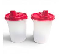 Tupperware EasyFlow - Caraffa da 440 ml trasparente/rosso + dispenser per olio e aceto Signora Ware da 440 ml, trasparente/rosso, senza BPA