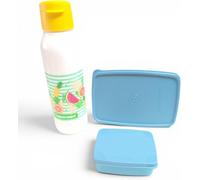 Tupperware EcoEasy Borraccia da 750 ml bianca con frutta + SIGNORAWARE, set di 3 contenitori per il pranzo da 1050 ml blu (850 ml + 1 × 100 ml), senza BPA, per scuola e tempo libero