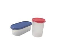Tupperware Eidgenosse - Set di contenitori rotondi da 440 ml con coperchio rosso + Signoraware da 500 ml ovale con coperchio blu, set di contenitori salvafreschezza, senza BPA, per cucina, snack e