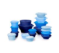 Tupperware Heritage Collection, nuovo set di 36 contenitori per alimenti in blu vintage, idonei per lavastoviglie e senza BPA (18 contenitori, 18 coperchi)