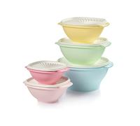 Tupperware Heritage Collection - Set di 5 ciotole + 5 coperchi (10 pezzi) di contenitori per alimenti in colori vintage, lavabili in lavastoviglie e senza BPA
