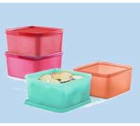 Tupperware Keep Tab - Contenitore quadrato per frigorifero in plastica, misura media, 1,2 l, confezione da 4 (multicolore)