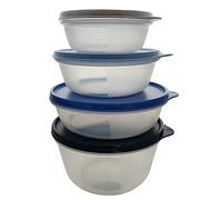 Tupperware Set (4) frigorifero Hit-Parade da 1,9 l, grande blu scuro trasparente + 950 ml blu trasparente + 630 ml azzurro trasparente + 300 ml bianco trasparente Hitparade panorama