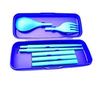 Tupperware Set di posate (8) con bacchette + forchetta + cucchiaio, set da picnic da portare in scatola speciale turchese