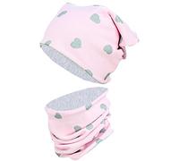 TupTam Berretto e Sciarpa Scaldacollo Coordinati per Bambini, Cuori Glitterati Grigio/Rosa/Grigio Fuso, 54-56