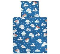 TupTam Biancheria da Letto per Carrozzina e Culla da 4 pezzi, Cuccioli addormentati/Blu scuro, 80x80 cm