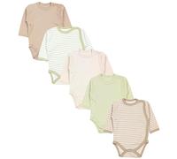 TupTam Body Neonato - Body Bambino a Maniche Lunghe con Chiusura Laterale in Cotone, Set 5 Pezzi, Strisce di tofu verde salvia beige chiaro, 62