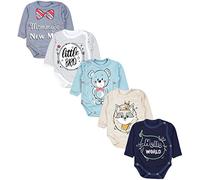 TupTam Body Neonato - Body Neonato 0-3 Mesi 5 Pezzi, Body Bambino Cotone 100%, Apertura Frontale, Unisex, Little Bro/Blu/Grigio/Orso/Volpe/Beige, 56