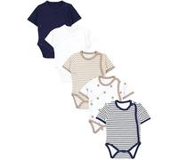 TupTam Body Neonato Cotone - Body Bambino a Portafoglio 5 Pezzi - Certificato OEKO-TEX, Strisce Beige Strisce Blu Bianco Stelle Beige Blu Navy, 74