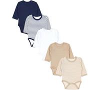 TupTam Body Neonato Manica Lunga - Body Bambino in Cotone OEKO-TEX, Set 5 Pezzi, Mix di strisce beige e blu, 92