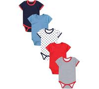 TupTam Body Neonato - Set 5 Body Bambino in Cotone - Body Neonato 0-3 Mesi Traspiranti e Comodi, Strisce Stelle Blu Scuro Rosso Jeans Blu, 80