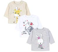 TupTam Camicette Baby per Neonati a Manica Lunga con Stampa, Confezione da 3 Pezzi, Coniglio/Grigio/Giraffa/Beige/Elefante/Bianco, 68