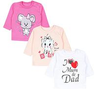 TupTam Camicette Baby per Neonati a Manica Lunga con Stampa, Confezione da 3 Pezzi, I Love Dad Mum/Bianco/Gatto/Albicocca/Topo/Rosa, 56