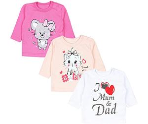 TupTam Camicette Baby per Neonati a Manica Lunga con Stampa, Confezione da 3 Pezzi, I Love Dad Mum/Bianco/Gatto/Albicocca/Topo/Rosa, 80
