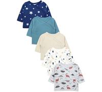 TupTam Camicia per Bambino Neonato a Maniche Lunghe 5 Pezzi, Stelle_Blu_Orsi_Beige_Dino, 50
