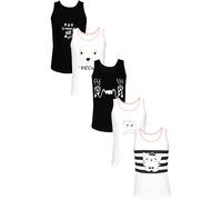 TupTam Canottiere Bambina 5 Pezzi - Canottiera Bambina in Cotone Morbido e Traspirante, Gatti Crema Nero, 122-128