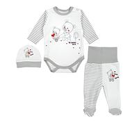 TupTam Completini di Vestiti per Neonati con Stampa, 3 pezzi, a righe Grigio/Orso Cuori, 56