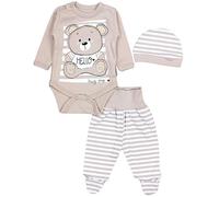 TupTam Completini di Vestiti per Neonati con Stampa, 3 pezzi, Orsacchiotto Beige, 50