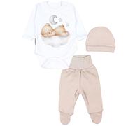 TupTam Completini di Vestiti per Neonati con Stampa, 3 pezzi, Orso sulla nuvola bianco beige, 50