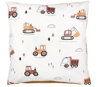 TupTam Federa per Cuscini per Bambini con Motivi Decorativi, Veicoli da cantiere/Escavatori/Beige/Marrone cacao, 40 x 60 cm