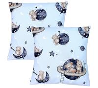 TupTam Federa per Cuscino per Bambini con Motivi Decorativi Set di 2, Orsi nel cosmo/Stelle bianche/Grigio, 40 x 40 cm