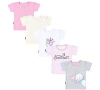 TupTam Magliette per Bambina a Maniche Corta con Motivi Colorati Pacco da 5, Striscia/Giraffa/Coniglio/Rosa/Bianco/Grigio, 98