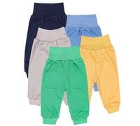 TupTam Pantaloni Bambino 5 Pezzi - Pantaloni Tuta Cotone per Bambini e Neonati, Morbidi e Comodi, Oeko-Tex, Blu Scuro/Blu/Giallo Senape/Beige/Verde, 62